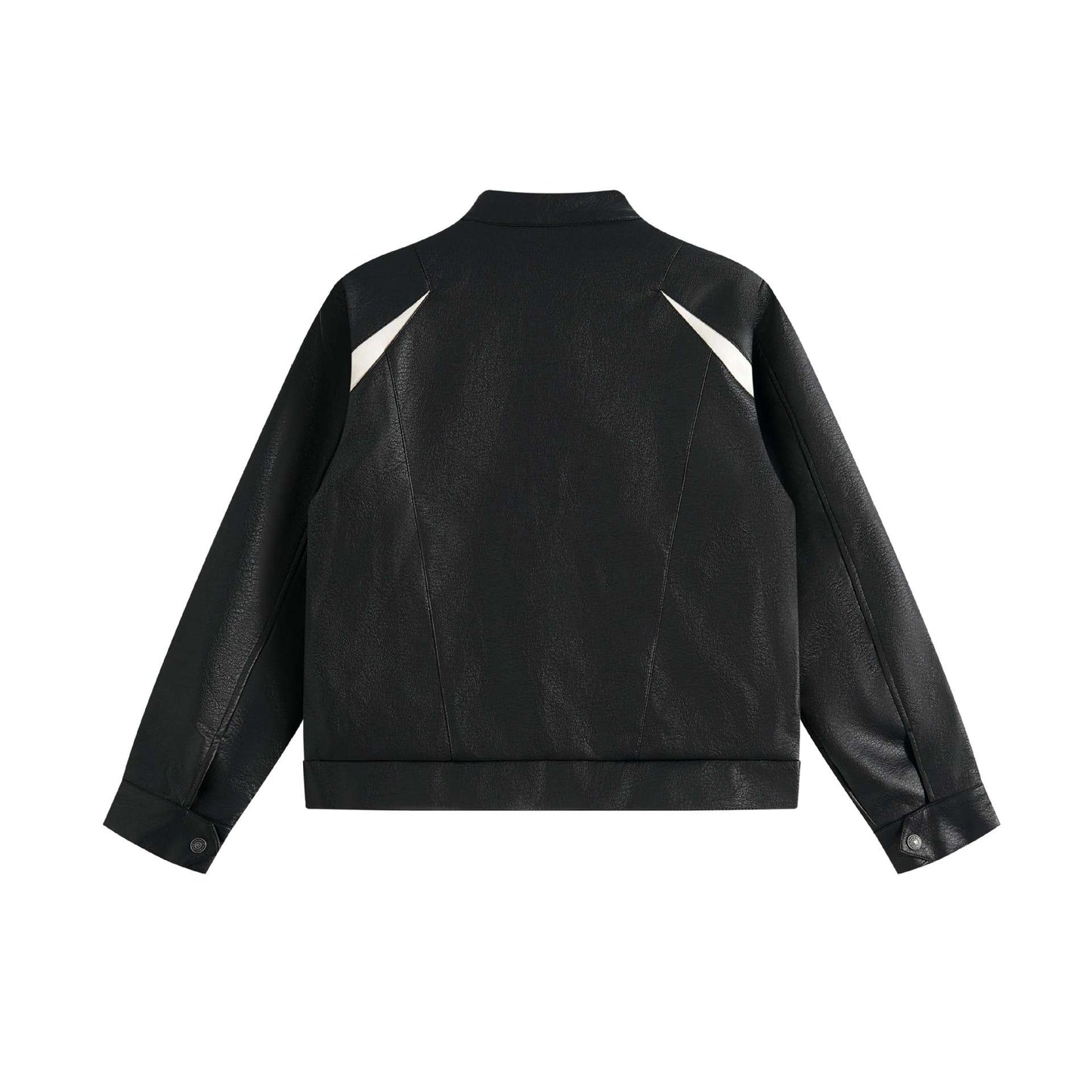 Patchwork PU Leather Jacket Men's Trendy Stand Collar Workwear Casual Jacket